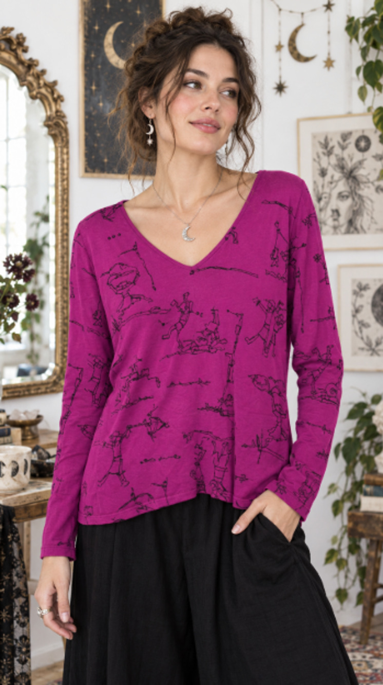 Chico's 1 pink medium silk bld sweater artsy whimsygoth cartoon festival NWT